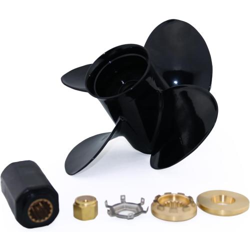 CAPTAIN 4 Blades Boat Propeller 13x17, 15 Spline Tooth Outboard Motor Prop, RH, Charging Cable for Mercury Engines 40 50 60 70 75 80 90 100 115 125 140 150 HP Aluminum Parts