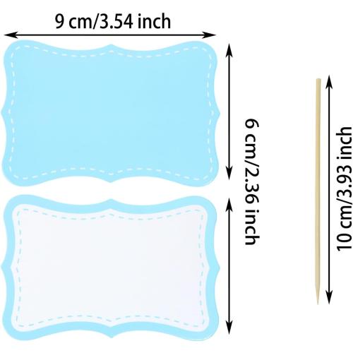 ONLYKXY 20pcs Blank Cake Cupcake Toppers Decor Toothpick Flag Cute Food Appetizer Funny Stick Picks DIY Marker Tag Sign for Theme Party Bride Shower Birthday Wedding (Blue & White)