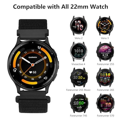 5 Pack Nylon Loop Sport Band Compatible with Garmin Venu 4 45mm/Vivoactive 4/Venu 2/Venu 3,22mm Breathable Soft Band Adjustable Watch Straps for Garmin Forerunner 255/265/745/955/965 Women Men