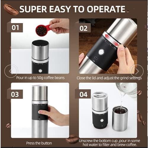 Electric Burr Coffee Grinder,Toycol Portable Cordless Rechargeable Espresso Coffee Bean Grinder,USB Battery Travel Car Coffee Maker with 15 Fine to Coarse Grind Settings for Home Use (Black)