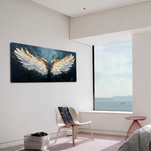 ZESTRILIA Angel Wings Wall Art Blue Oil Painting Reproduction Print Modern Abstract Canvas Paintings Waterproof Artwork Picture for Living Room Bedroom Home Office Kitchen Décor (28x58inch)
