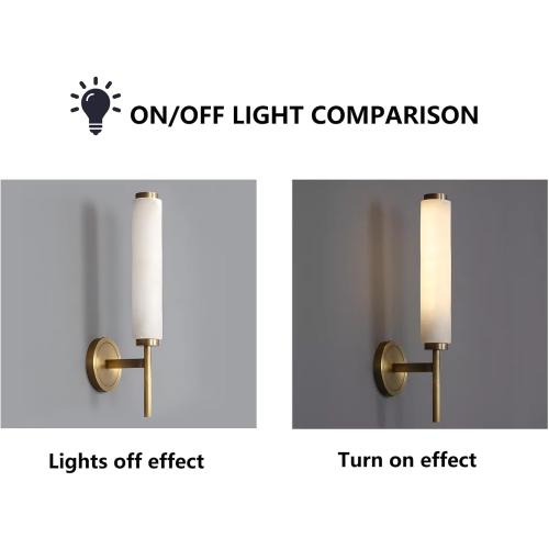 Alabaster Wall Sconce Light LED 3000K Warm Light Indoor Wall Decor Cylindrical Marble lampshade Wall Mount Lamp H65 All-Copper lamp Body for Kitchen Bedroom Living Room Vanity (Black)