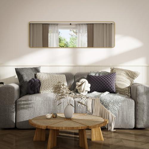 Door Mirror, Over The Door Full Length Mirror, 14x 48 Door Hanging or Wall Mirrors, Full Body Mirrors, Rounded Corner, Gold