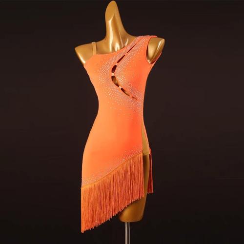 Large Professional Hollow Latin Dance Performance Dresses Women's Cha Cha Skirt Fringes Salsa Ballroom Training Dancewear