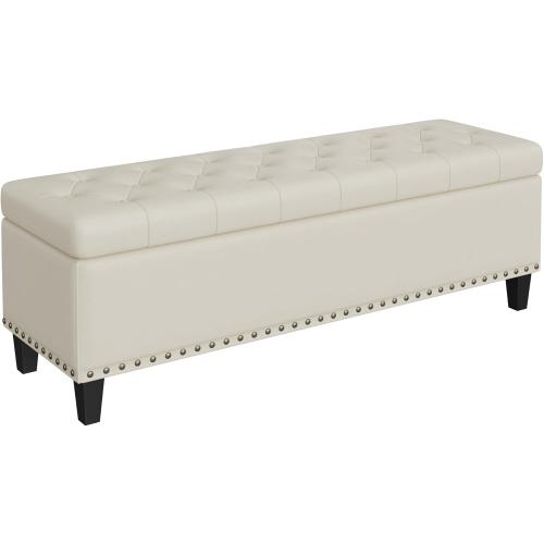 Size 51 Color White Storage Ottoman Bench,51-Inch Large Storage Bench for Bedroom End of Bed, 30 Gallons Faux Leather Ottoman with Storage for Bedroom, Living Room, Entryway, Cream White