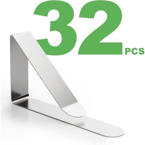 32 Pack Tablecloth Clips Heavy Duty, 2.95x1.77 Stainless Steel Rust Proof Tablecloth Clips for 2 Thick Tables - Anti-Slip Pads Home Restaurant Picnic