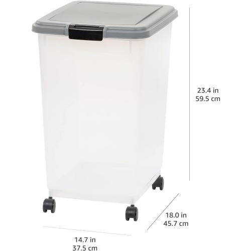 Amazon Basics Airtight Dog Food Storage Container with Scoop and Wheels, 69 QT, Gray