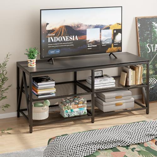 TV Stand for TVs up to 60 Inch, 43 Long Industrial TV Console Table with 3-Tier Storage Shelves, Entertainment Center for Living Room, Bedroom (Black)