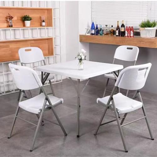 Lakhow 34 Square Folding Table, Fold-in-Half Utility Dining Portable Table Heavy Duty HDPE Plastic Foldable with Carrying Handle Indoor Outdoor for Picnic, Party