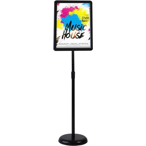 HUAZI Sign Stand Holder Adjustable Sign Holder Standing Floor Poster Stand for 8.5x11 inches,Both Vertical & Horizontal View Displayed,Snap-Open Frame with Round Safety Corner for School Church Business Show,Black