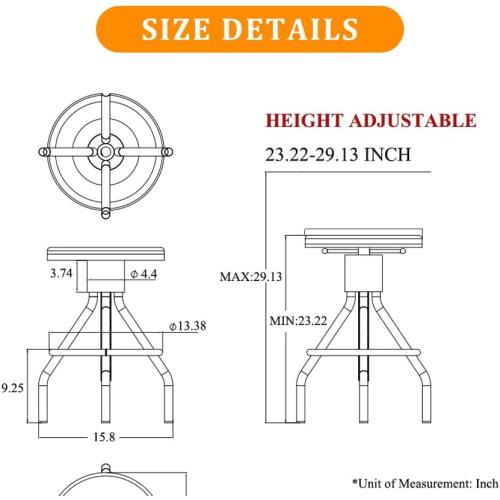 LOKKHAN Set of 2 Industrial Bar Stool-Vintage Adjustable Round Wood Metal Swivel Bar Stool-Cast Iron-23-30 Inch Tall Counter Bar Height Farmhouse Kitchen Stools
