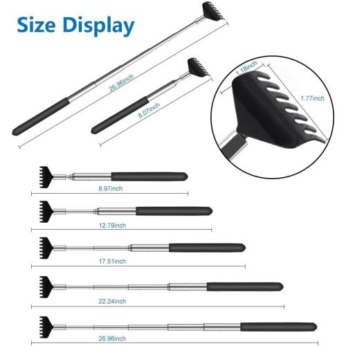 3 Pack Extendable Back Scratcher, Stainless Steel Portable Telescoping Back Scratchers for Adults Men Women, with Rubber Handles