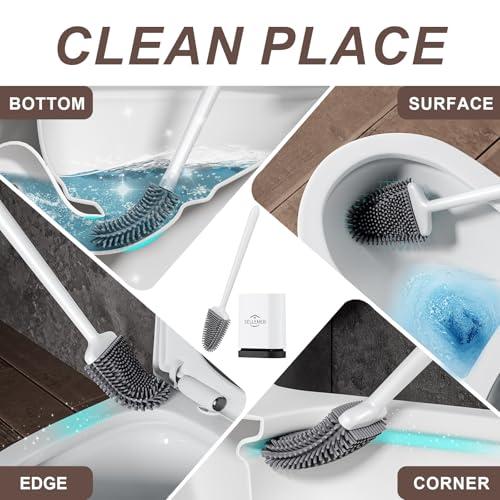 Sellemer Silicone Toilet Brush, Ventilation Slots Holder 1 Pack Pearl White