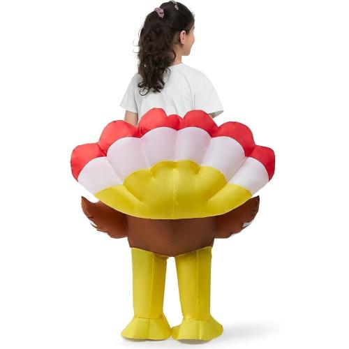 One Size Spooktacular Creations Thanksgiving Turkey Inflatable Costume for Kids, Blow up Costume Riding a Turkey Ride-on for Halloween Party, Cosplay event, Halloween Inflatable Costumes for Boys and Girls