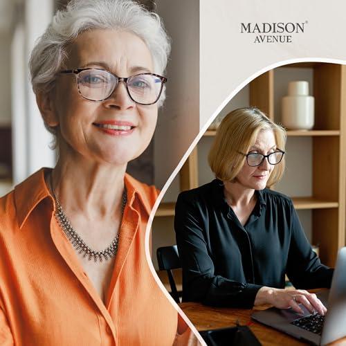 Madison Avenue Square Vintage TR90 Blue Light Blocking Reading Glasses for Women, Computer Readers Eyeglasses