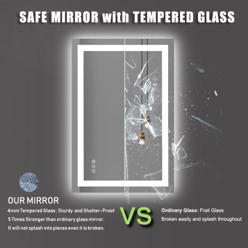 Amorho LED Bathroom Mirror 28x 36 with Front and Backlight, Stepless Dimmable Wall Mirrors with Anti-Fog, Shatter-Proof, Memory, 3 Colors, Double LED Vanity Mirror (Horizontal/Vertical)