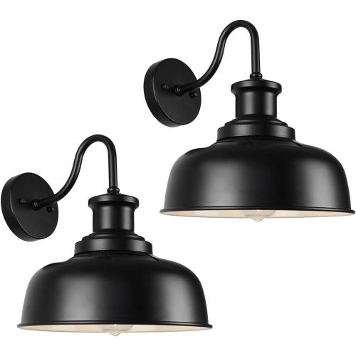 Solar Barn Lights for Outside, Outdoor Wall Lights Solar Powered, Farmhouse Exterior Wall Sconces, Industrial Exterior Lighting Fixture, Rustic Lantern for Garage, Barn, Shed,RZSR007-2