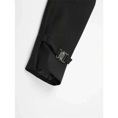 Large Women Black Blazer Metal Buckle Casual Irregular Lapel Long Sleeve Jacket Loose Coat