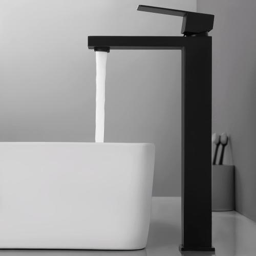 KES Bathroom Faucet Black Vessel Sink Faucet cUPC Certified, Single Hole Tall Bathroom Faucet Stainless Steel, L3156BLFF12-BK