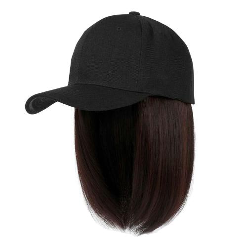 Baseball Cap with Hair Extensions Hat Wig Adjustable Hat Women's Short Bob Wigs Girls' Straight Hair Hat(7.8 inches)