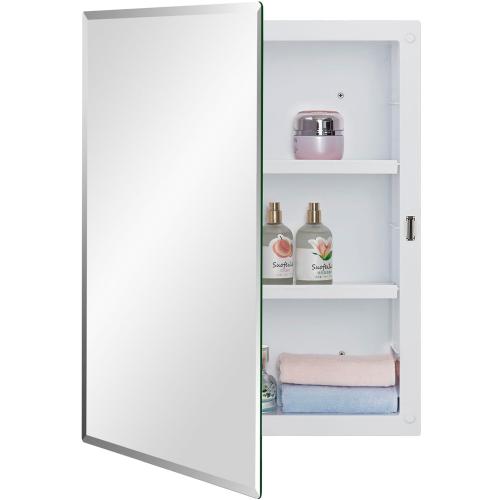Plastic Medicine Mirror Cabinet for Bathroom 16 x 20 inch, Surface and Recessed Mount