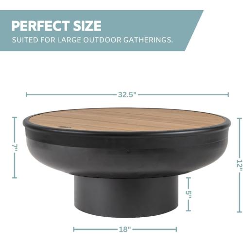 DENKOE 32 Inch Round Fire Pit Table with Fire Pit Grill, Extra Thick, Heavy Duty Fire Bowl, Deep Outdoor Firepit, Wood Burning Firepits for Outside Patio, Backyard Fire Pits, Large BBQ Pit