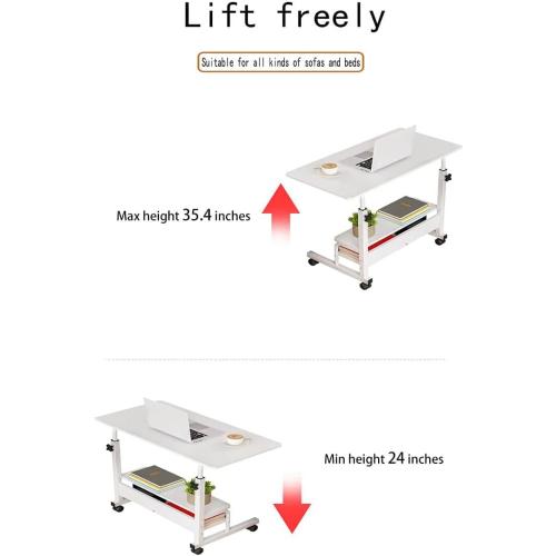 Adjustable Height Mobile Computer Desk for Small Space Rolling Writing with Wheels Corner Home Office Study Portable Bedrooms Work Size 31.5 Inch Storage Gaming Table, White D