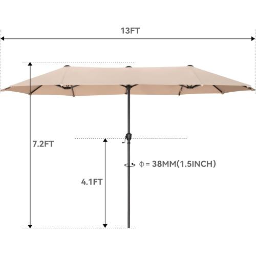 GREEN PARTY 13ft Rectangle Patio Umbrella, Double Sided Outdoor Table Umbrella with Crank & 1.5 Pole, Large Market Umbrella for Poolside Garden Deck Backyard, Beige