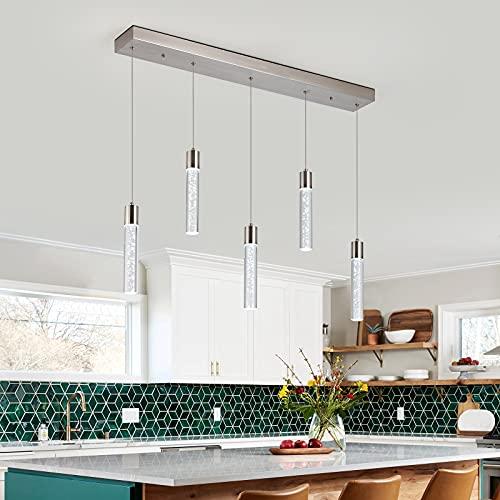 5-Light Pendant Ceiling Light Fixture for Kitchen Island, Modern Pendant Lighting for Kitchen Island,Integrated Dimmable Led Hanging Light with Crystal 40W,6000k for Kitchen…