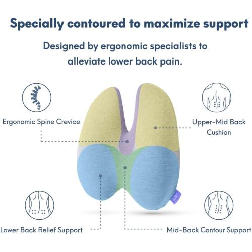C CUSHION LAB Extra Dense Lumbar Pillow - Patented Ergonomic Multi-Region Firm Back Support for Lower Back Pain Relief - Lumbar Support Cushion with Strap for Office Chair, Car, Sofa - Wellness Green
