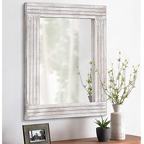 White 20x16 Mirrors for Wall Rustic Wooden Frame Rectangle Mirror Vintage Hanging Mirror for Bedroom Bathroom Living Room Farmhouse Wall Decor White Large 20 x 16