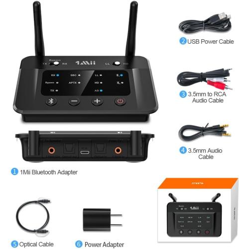 1Mii B03 Bluetooth 5.3 Transmitter Receiver for TV Home Stereo BT Headphones, aptX Low Latency & HD & AD Bluetooth Audio Adapter, Splitter for Wired & Wireless, Optical RCA AUX 3.5mm Inputs/Outputs
