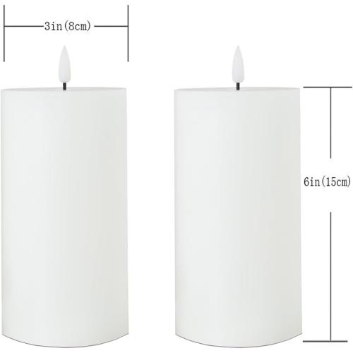 volnyus White Flameless Candles Set of 2 (3x6 inch) Flickering LED Wax Candles Battery Operated with Remote Control Timers for Night Light/Fireplace/Party Dimmable Pillar Candles Flat top