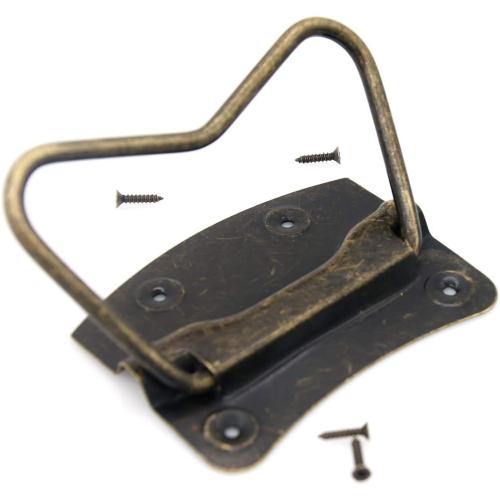 LXZ 4 PCs Vintage Style Lifting Handle Chest Pull with Distressed Antique Brass Finish for Wooden Box/Case/Chest-Large Size