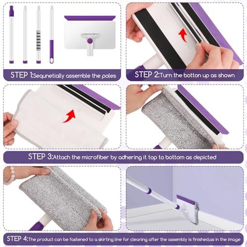Baseboard Cleaner Tool with Handle, 60 Extendable Long Handle Baseboard Cleaner with 5 Reusable Pads for Baseboards Cleaning, Ceiling, Wall, Floor, Bathroom Kitchen