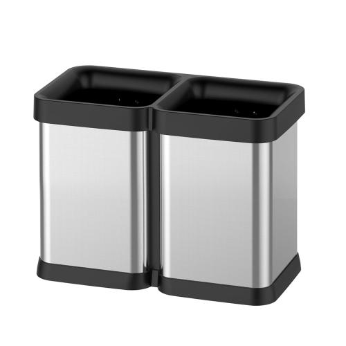 GAOMON 2x5.3 Gallon Kitchen Trash Can, Dual Compartment Waste Bins, Open Top, No Lid Stainless Steel Trash Bin for Kitchen, Office, Restaurant