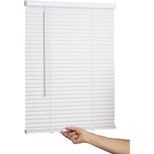 LOTUS & WINDOWARE Cordless Mini Blind, 1 Vinyl Slats, 34 Wide x 96 Long - White, Window Blinds for Home and Office, Interior Door Blinds - Light Filtering