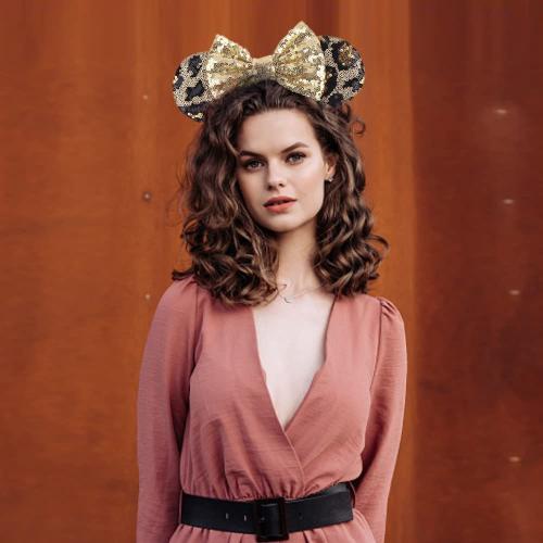 Foeran Mouse Ears Headbands Shiny Bows Mouse Ears Glitter Party Princess Decoration Cosplay Costume for Girls Women (Leopard/Gold)