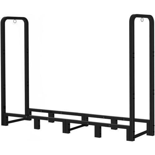 Firewood Rack Stand 6ft Heavy Duty Logs Carrier Holder for Outdoor Indoor Fireplace, Matte Black