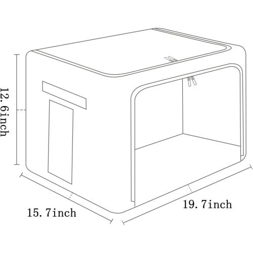 FHSQX 2 Pack Clothes Storage Bins Stackable Metal Frame Storage Box Large Capacity Foldable Linen Fabric Box Organizer with Carrying Handles and Clear Window (Light Gray, 19.7x 15.7x 12.6 Inch)