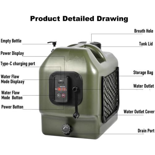Portable Camp Shower 5-Gallon 8 Hours Battery Life Cordless Electric Rechargeable Food-Grade Water Tank for Camping Pressure Washer for Garden & Pet Cleaning