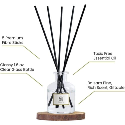 PRISTINE Balsam Pine & Fir Wood Fragrance Reed Diffuser, Oil & Room Diffusers with Reeds Stick Set | Refreshing Home Fragrance Scent Diffuser