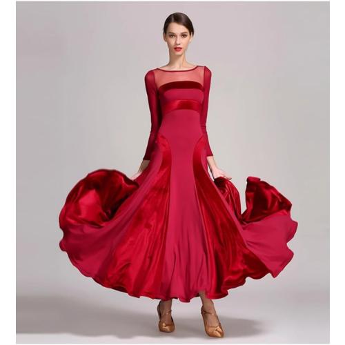 Size L Women's Ballroom Dance Competition Dress Modern Waltz Tango Standard Dress Long Sleeve Performance Costumes