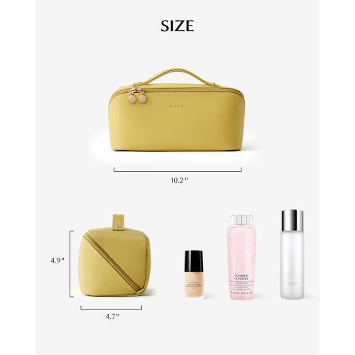 EACHY Travel Makeup Bag, Large Capacity Cosmetic Bag for Women, Waterproof PU Leather, Flat Open Portable Toiletry Bag for Skincare, Brushes & Travel Essentials