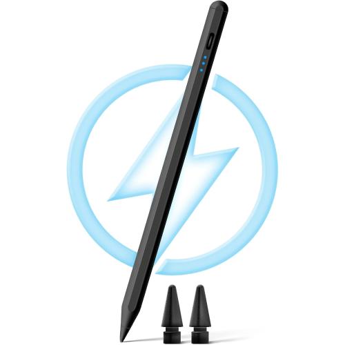 Compatible with iPad Pencil 2nd Generation Apple iPad 6/7/8/9/10th,iPad Pro 11/12.9,iPad Air 3/4,iPad mini 5/6,Stylus Pen for iPad,2X Fast Charge Tilt Sensitivity Palm Rejection-Black