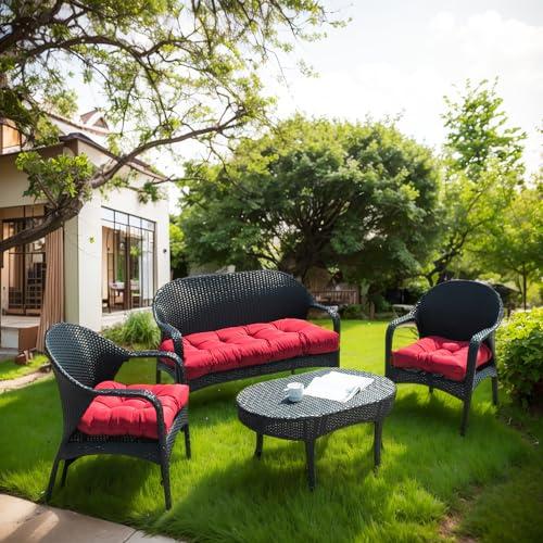Liquor Red 3 Piece Set Wicker waterproof Chair Cushions Outdoor/Indoor Thicke Patio Chair Loveseat Cushion Porch Swing Cushion & 1 Loveseat bench cushion & 2 U-Shape Chairs Cushion & liquor red