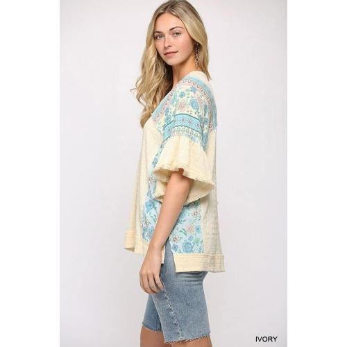 Size Large Womens V Neck Bell Sleeve Asymmetrical High Low Tops Casual Chiffon V Neck 3/4 Sleeve Blouse Flowy Tops