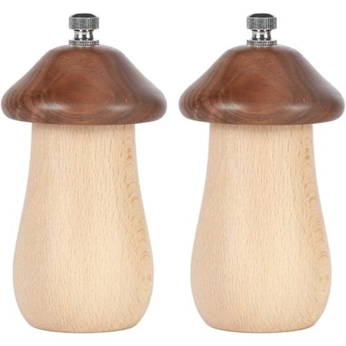 Sizikato 2pcs Cute Mushroom Wooden Pepper Grinder Mill