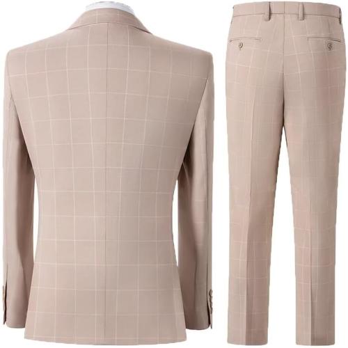 Size XL...Men's Plaid 3 Pieces Suits Slim Fit Tuxedo Sets for Men Business Formal Wedding Groomsmen Solid Blazer Jacket Vest Pants Sets