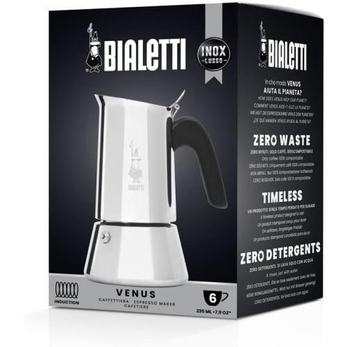 Bialetti - New Venus Induction, Stovetop Coffee Maker, Suitable for all Types of Hobs, Stainless Steel, 6 Cups (7.9 Oz), Silver